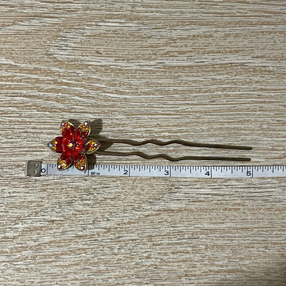 Red and Orange Floral Hair Pin